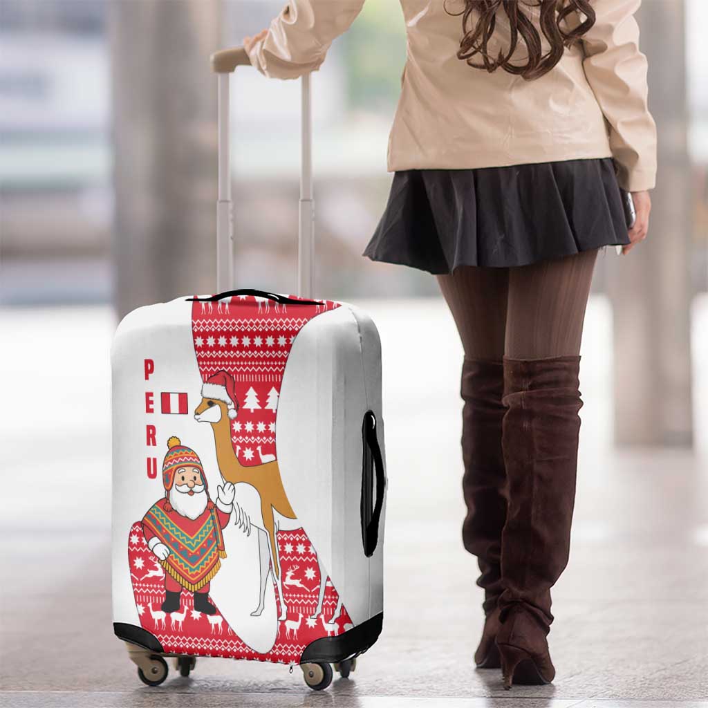 Peru Christmas Luggage Cover with Santa Claus Vicuña Andean Poncho and Red Festive Pattern Design - Wonder Print Shop