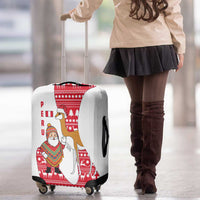 Peru Christmas Luggage Cover with Santa Claus Vicuña Andean Poncho and Red Festive Pattern Design - Wonder Print Shop