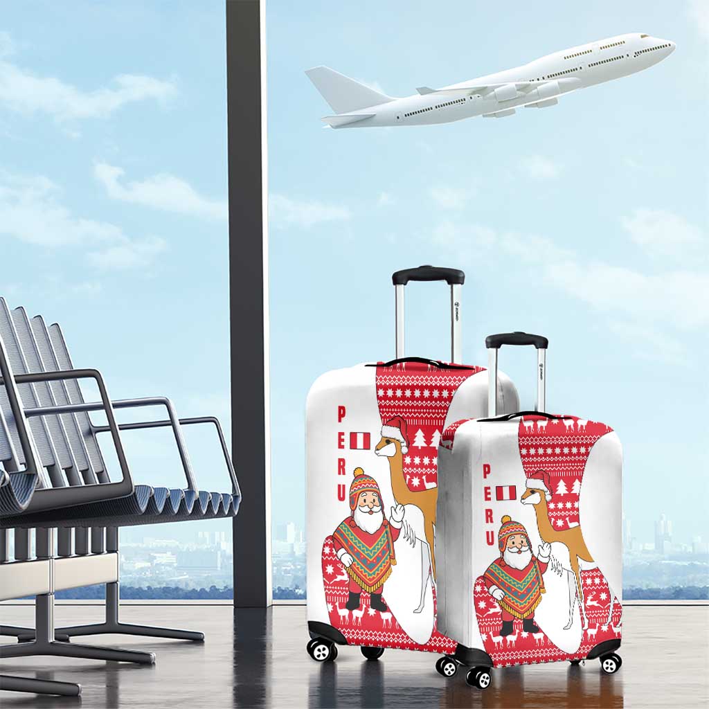 Peru Christmas Luggage Cover with Santa Claus Vicuña Andean Poncho and Red Festive Pattern Design - Wonder Print Shop