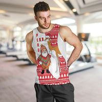 Peru Christmas Men Tank Top with Santa Claus Vicuña Andean Poncho and Red Festive Pattern Design - Wonder Print Shop