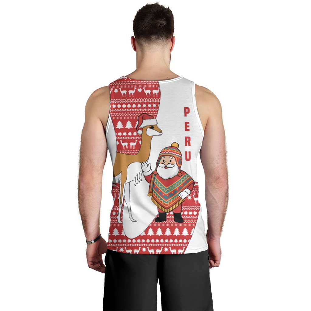 Peru Christmas Men Tank Top with Santa Claus Vicuña Andean Poncho and Red Festive Pattern Design - Wonder Print Shop