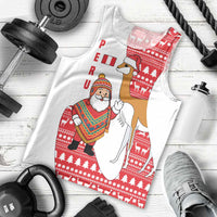 Peru Christmas Men Tank Top with Santa Claus Vicuña Andean Poncho and Red Festive Pattern Design - Wonder Print Shop