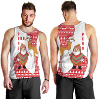 Peru Christmas Men Tank Top with Santa Claus Vicuña Andean Poncho and Red Festive Pattern Design - Wonder Print Shop