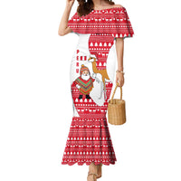 Peru Christmas Mermaid Dress with Santa Claus Vicuña Andean Poncho and Red Festive Pattern Design - Wonder Print Shop