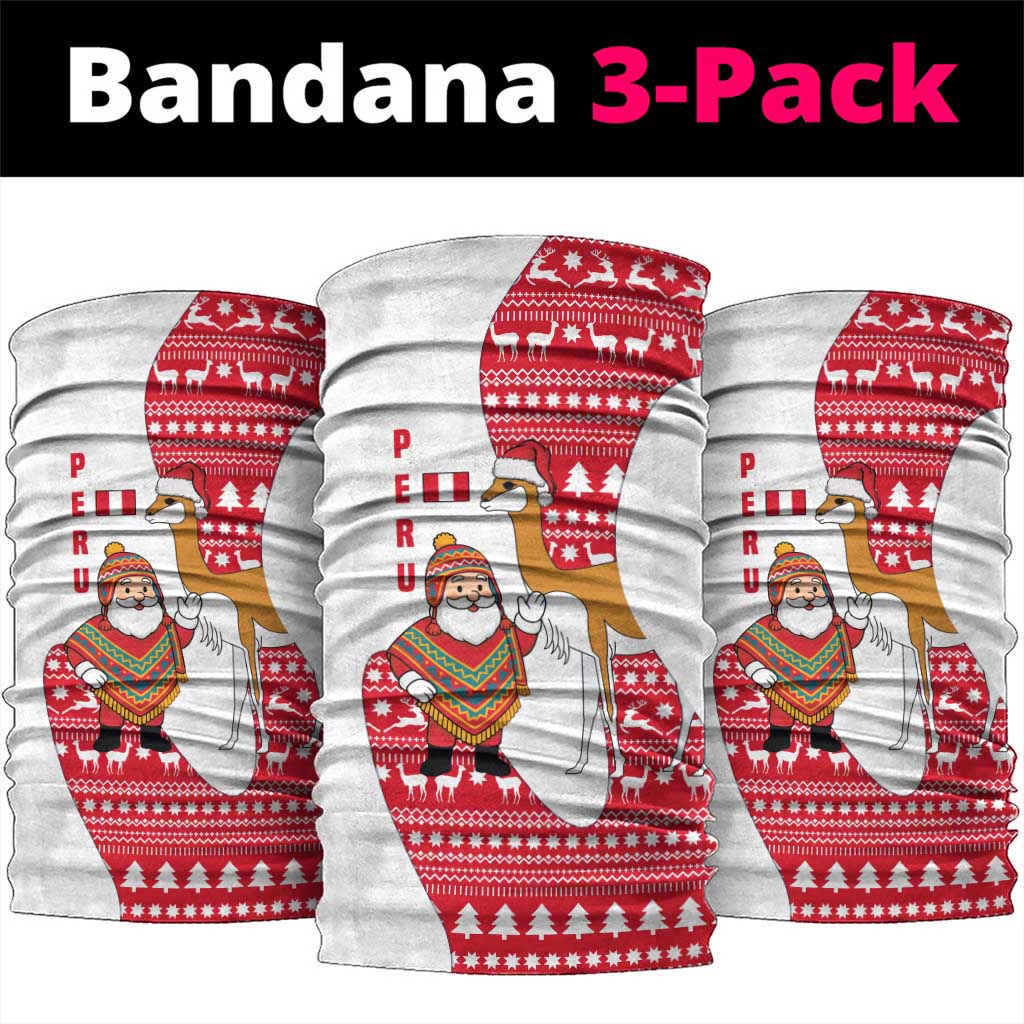 Peru Christmas Neck Gaiter with Santa Claus Vicuña Andean Poncho and Red Festive Pattern Design - Wonder Print Shop