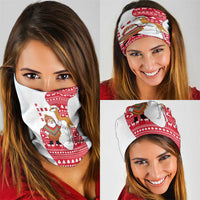 Peru Christmas Neck Gaiter with Santa Claus Vicuña Andean Poncho and Red Festive Pattern Design - Wonder Print Shop