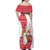 Peru Christmas Off Shoulder Maxi Dress with Santa Claus Vicuña Andean Poncho and Red Festive Pattern Design - Wonder Print Shop