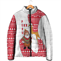 Peru Christmas Padded Jacket with Santa Claus Vicuña Andean Poncho and Red Festive Pattern Design - Wonder Print Shop