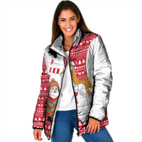 Peru Christmas Padded Jacket with Santa Claus Vicuña Andean Poncho and Red Festive Pattern Design - Wonder Print Shop