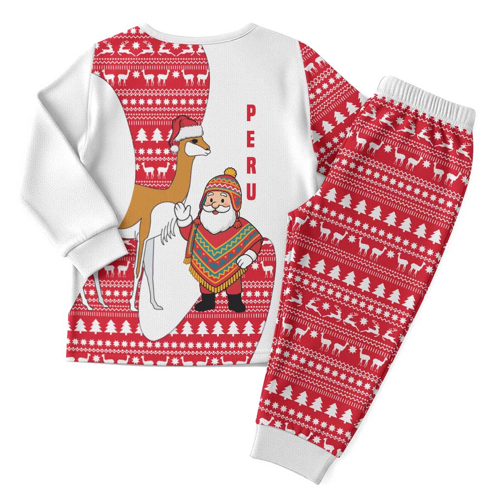 Peru Christmas Pajama Set with Santa Claus Vicuña Andean Poncho and Red Festive Pattern Design - Wonder Print Shop