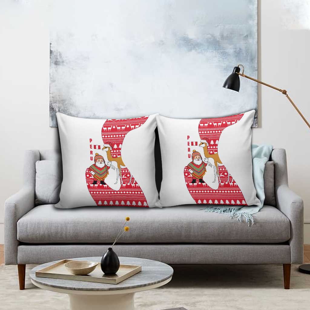 Peru Christmas Pillow Cover with Santa Claus Vicuña Andean Poncho and Red Festive Pattern Design - Wonder Print Shop