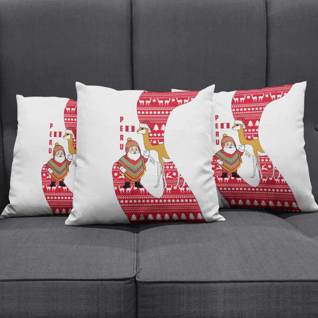 Peru Christmas Pillow Cover with Santa Claus Vicuña Andean Poncho and Red Festive Pattern Design - Wonder Print Shop