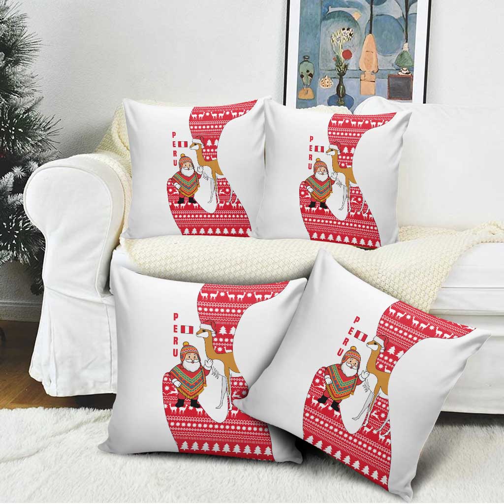 Peru Christmas Pillow Cover with Santa Claus Vicuña Andean Poncho and Red Festive Pattern Design - Wonder Print Shop