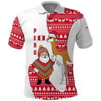 Peru Christmas Polo Shirt with Santa Claus Vicuña Andean Poncho and Red Festive Pattern Design - Wonder Print Shop