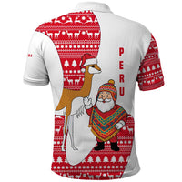Peru Christmas Polo Shirt with Santa Claus Vicuña Andean Poncho and Red Festive Pattern Design - Wonder Print Shop