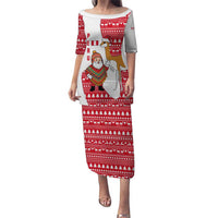 Peru Christmas Puletasi with Santa Claus Vicuña Andean Poncho and Red Festive Pattern Design - Wonder Print Shop