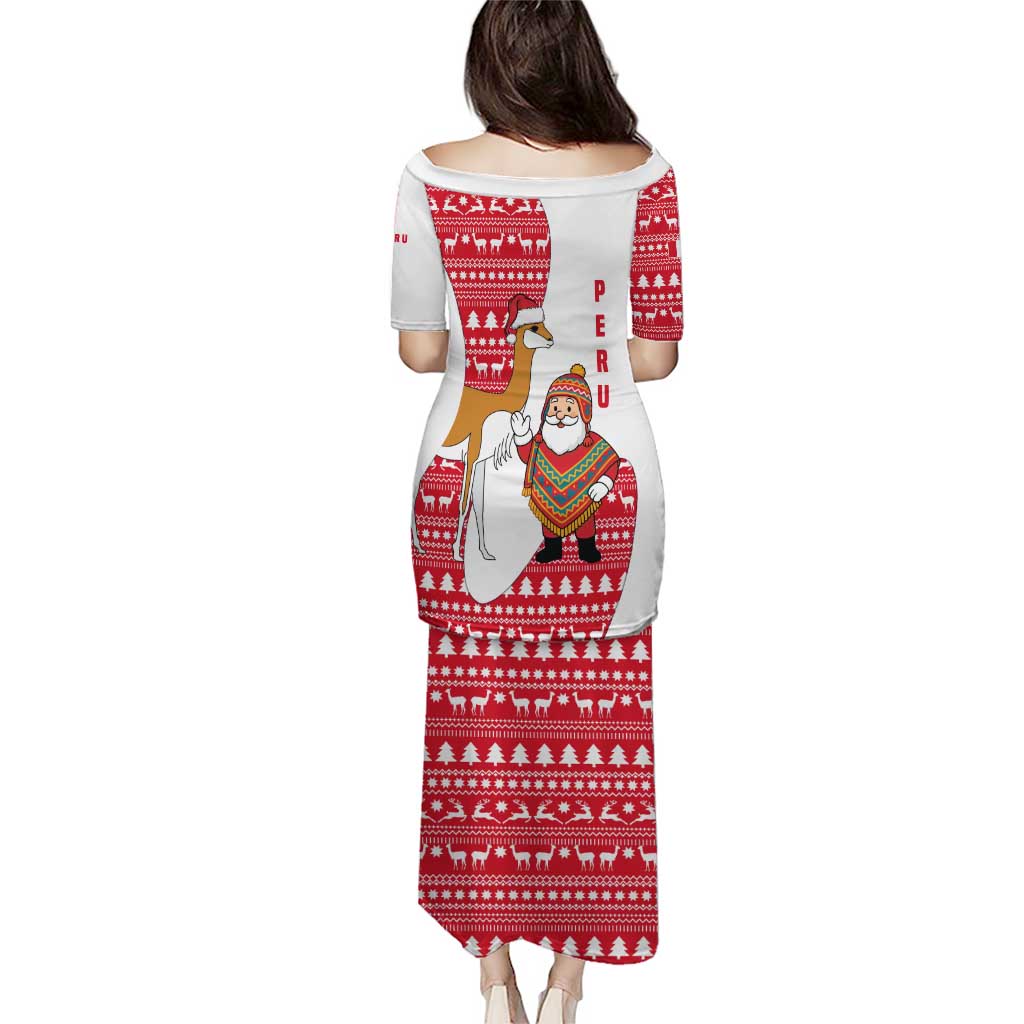 Peru Christmas Puletasi with Santa Claus Vicuña Andean Poncho and Red Festive Pattern Design - Wonder Print Shop