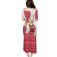 Peru Christmas Puletasi with Santa Claus Vicuña Andean Poncho and Red Festive Pattern Design - Wonder Print Shop