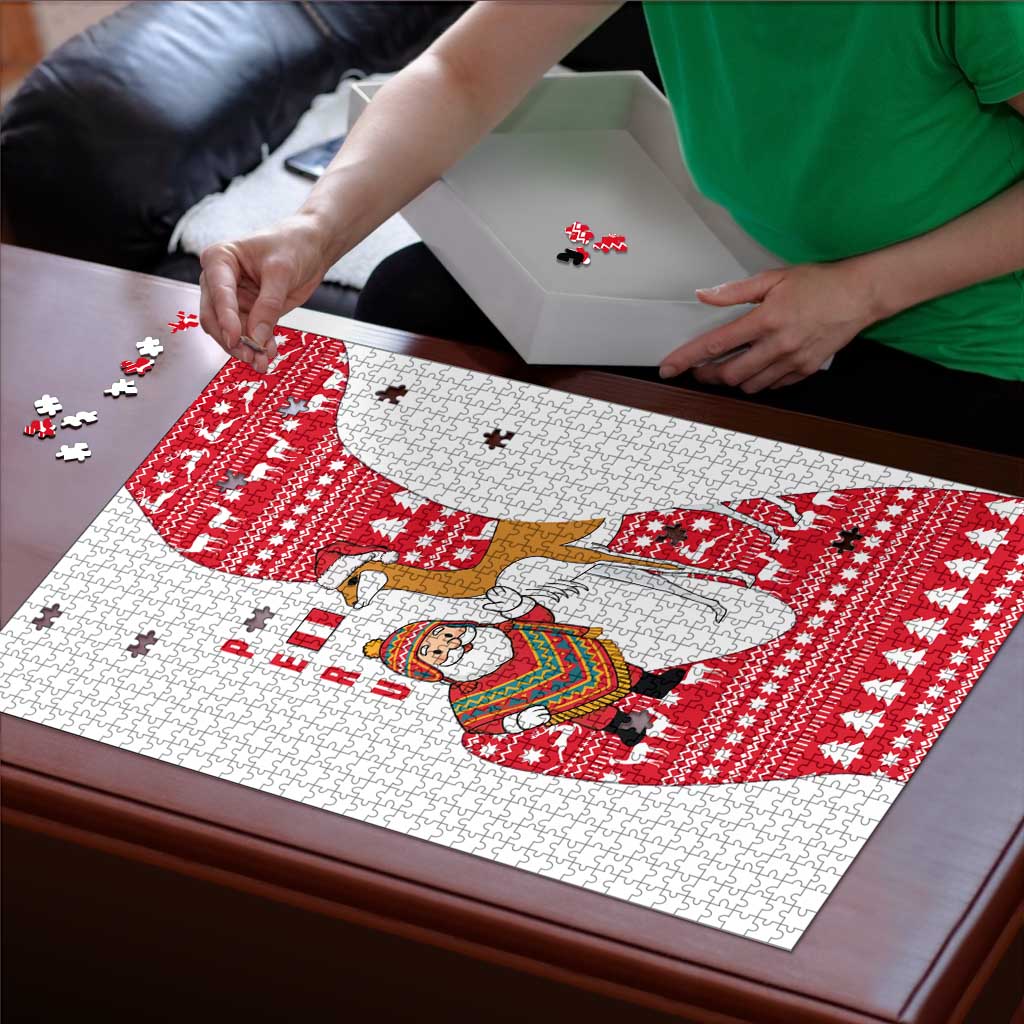 Peru Christmas Puzzle with Santa Claus Vicuña Andean Poncho and Red Festive Pattern Design - Wonder Print Shop