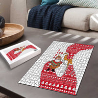 Peru Christmas Puzzle with Santa Claus Vicuña Andean Poncho and Red Festive Pattern Design - Wonder Print Shop