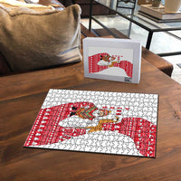 Peru Christmas Puzzle with Santa Claus Vicuña Andean Poncho and Red Festive Pattern Design - Wonder Print Shop