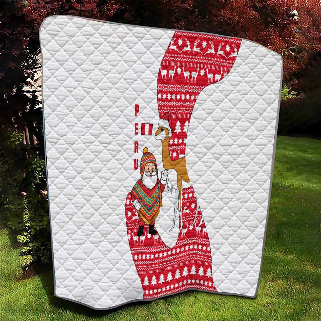 Peru Christmas Quilt with Santa Claus Vicuña Andean Poncho and Red Festive Pattern Design - Wonder Print Shop