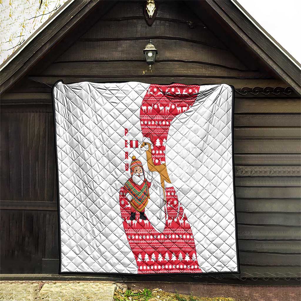 Peru Christmas Quilt with Santa Claus Vicuña Andean Poncho and Red Festive Pattern Design - Wonder Print Shop