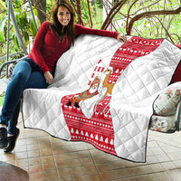 Peru Christmas Quilt with Santa Claus Vicuña Andean Poncho and Red Festive Pattern Design - Wonder Print Shop