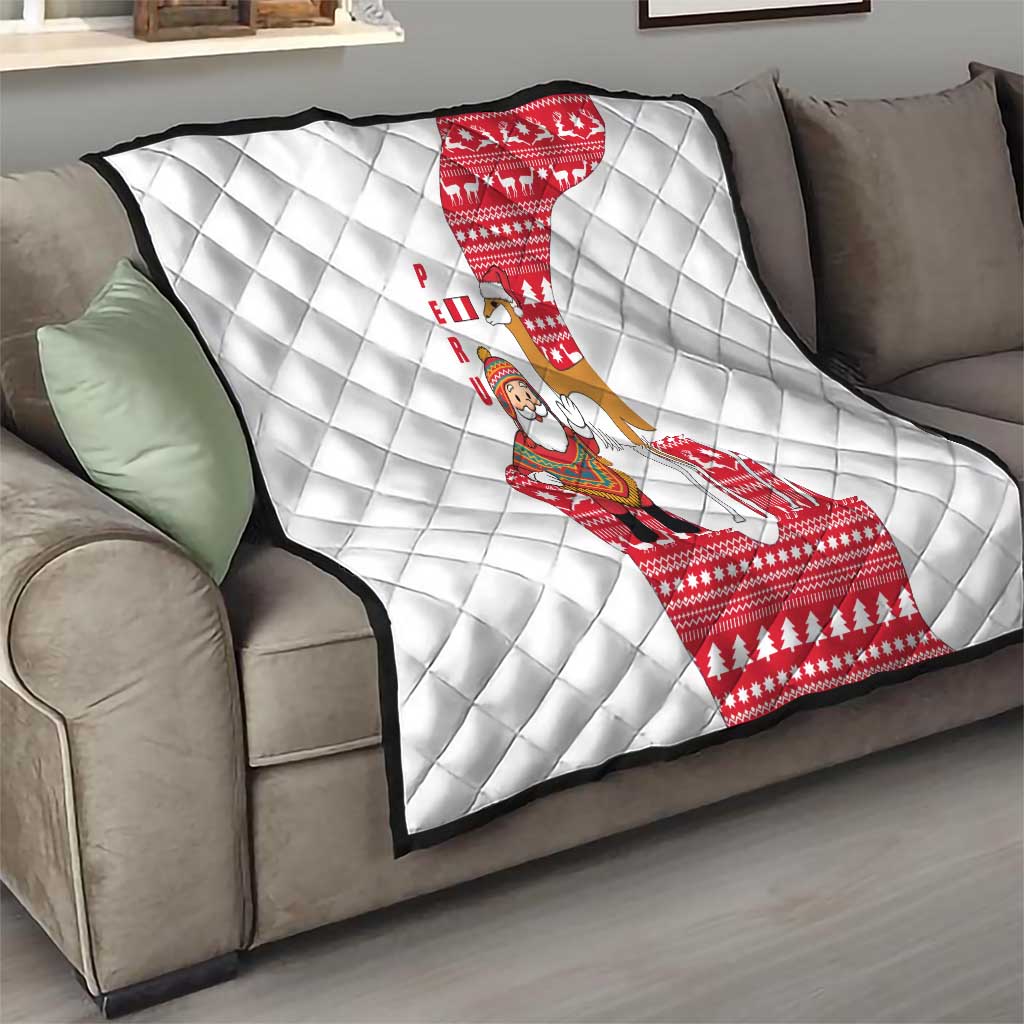 Peru Christmas Quilt with Santa Claus Vicuña Andean Poncho and Red Festive Pattern Design - Wonder Print Shop