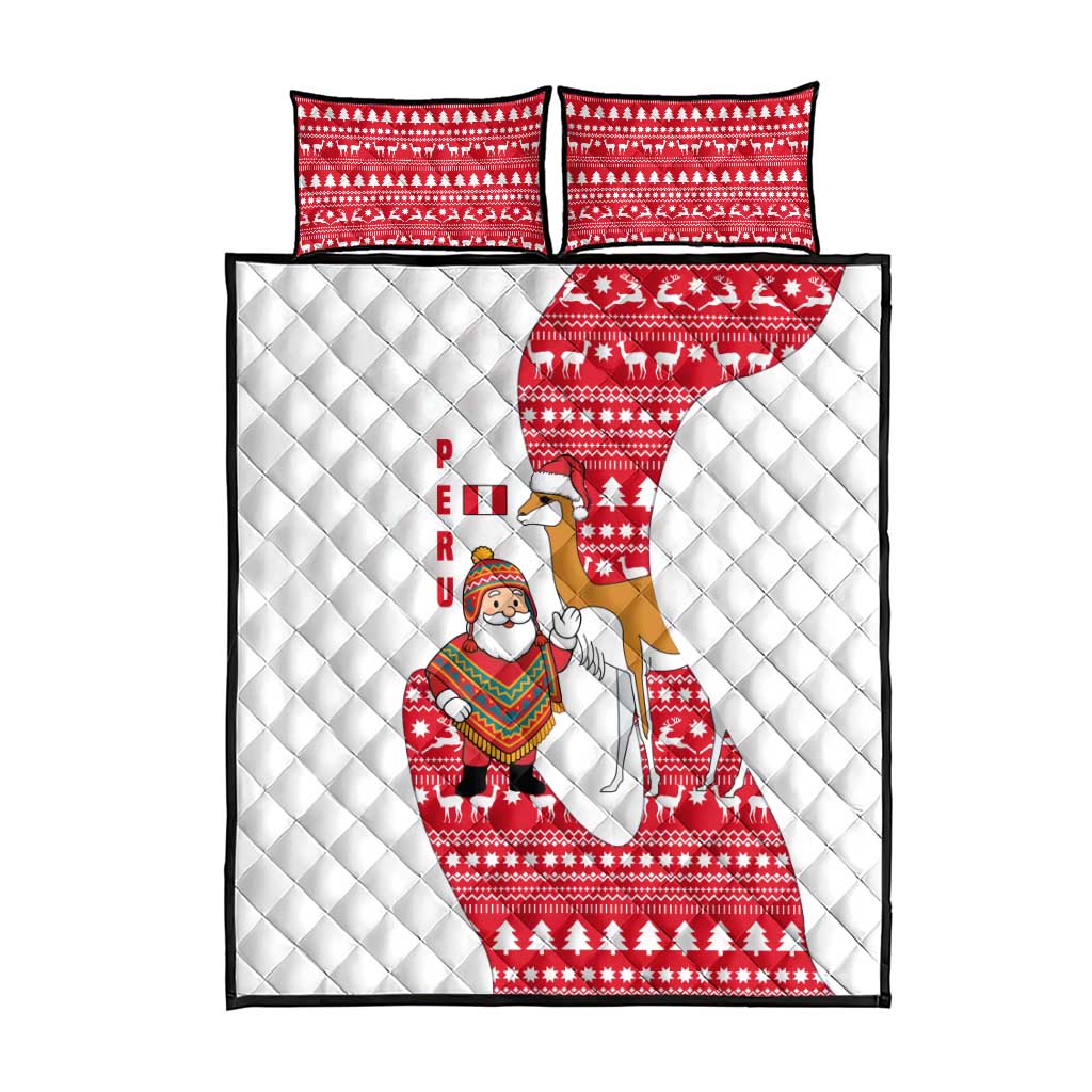 Peru Christmas Quilt Bed Set with Santa Claus Vicuña Andean Poncho and Red Festive Pattern Design - Wonder Print Shop