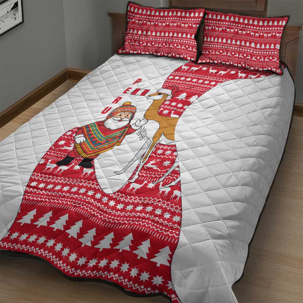 Peru Christmas Quilt Bed Set with Santa Claus Vicuña Andean Poncho and Red Festive Pattern Design - Wonder Print Shop