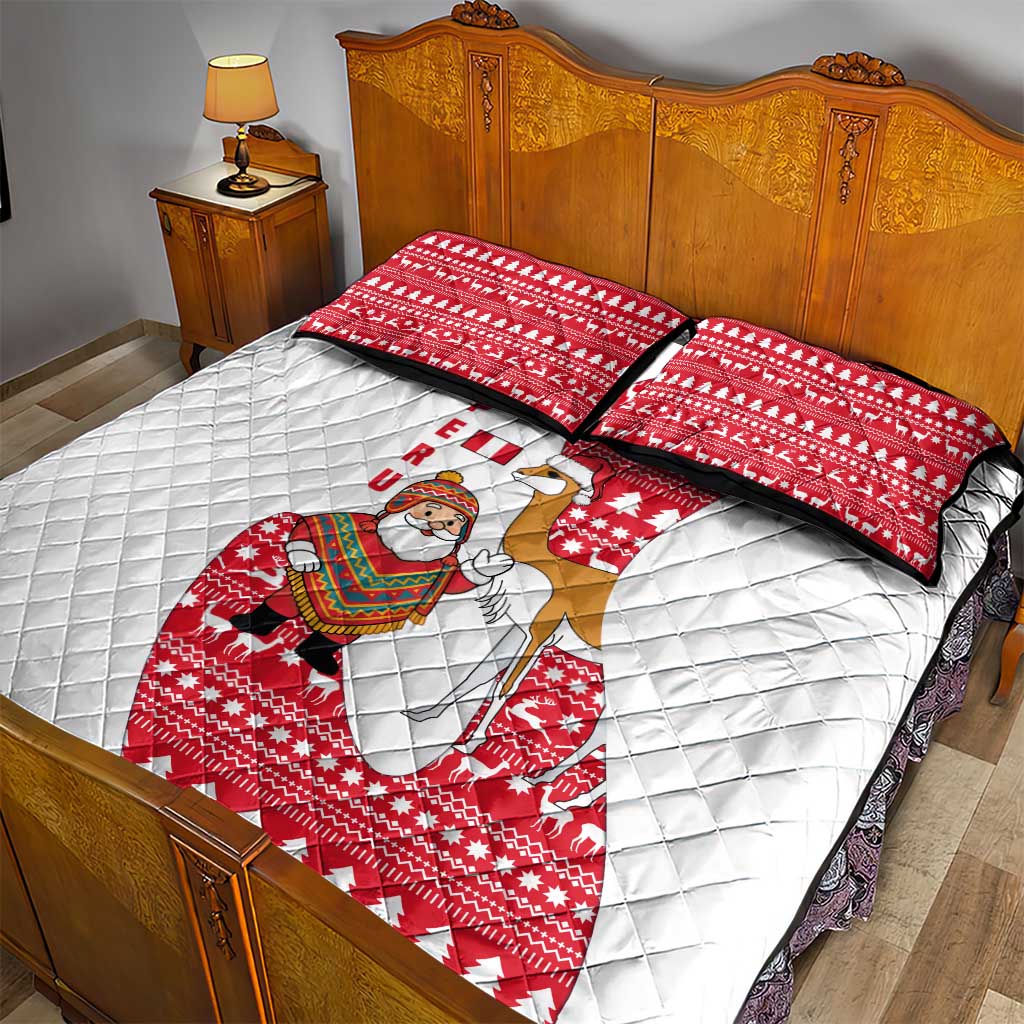 Peru Christmas Quilt Bed Set with Santa Claus Vicuña Andean Poncho and Red Festive Pattern Design - Wonder Print Shop