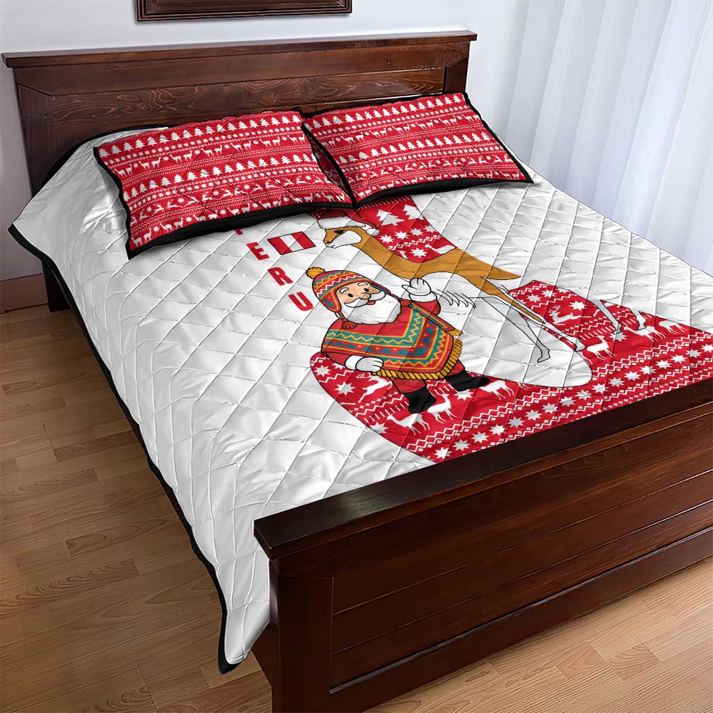 Peru Christmas Quilt Bed Set with Santa Claus Vicuña Andean Poncho and Red Festive Pattern Design - Wonder Print Shop