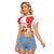 Peru Christmas Raglan Cropped T Shirt with Santa Claus Vicuña Andean Poncho and Red Festive Pattern Design - Wonder Print Shop