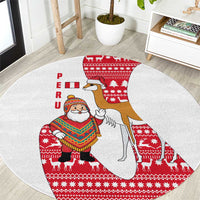 Peru Christmas Round Carpet with Santa Claus Vicuña Andean Poncho and Red Festive Pattern Design - Wonder Print Shop