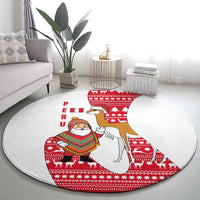 Peru Christmas Round Carpet with Santa Claus Vicuña Andean Poncho and Red Festive Pattern Design - Wonder Print Shop