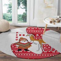 Peru Christmas Round Carpet with Santa Claus Vicuña Andean Poncho and Red Festive Pattern Design - Wonder Print Shop