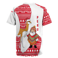 Peru Christmas Rugby Jersey with Santa Claus Vicuña Andean Poncho and Red Festive Pattern Design - Wonder Print Shop