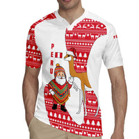 Peru Christmas Rugby Jersey with Santa Claus Vicuña Andean Poncho and Red Festive Pattern Design - Wonder Print Shop