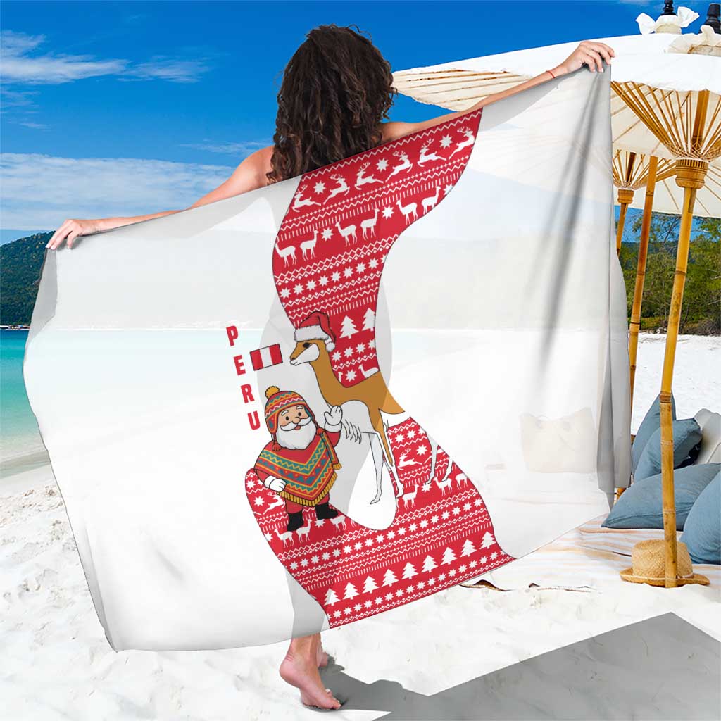 Peru Christmas Sarong with Santa Claus Vicuña Andean Poncho and Red Festive Pattern Design - Wonder Print Shop