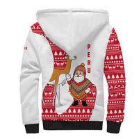 Peru Christmas Sherpa Hoodie with Santa Claus Vicuña Andean Poncho and Red Festive Pattern Design - Wonder Print Shop