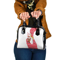 Peru Christmas Shoulder Handbag with Santa Claus Vicuña Andean Poncho and Red Festive Pattern Design - Wonder Print Shop