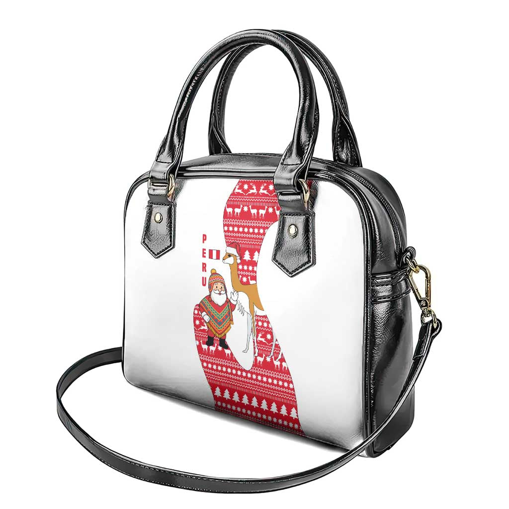 Peru Christmas Shoulder Handbag with Santa Claus Vicuña Andean Poncho and Red Festive Pattern Design - Wonder Print Shop