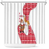 Peru Christmas Shower Curtain with Santa Claus Vicuña Andean Poncho and Red Festive Pattern Design - Wonder Print Shop