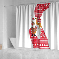 Peru Christmas Shower Curtain with Santa Claus Vicuña Andean Poncho and Red Festive Pattern Design - Wonder Print Shop