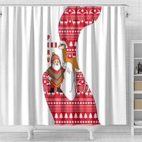 Peru Christmas Shower Curtain with Santa Claus Vicuña Andean Poncho and Red Festive Pattern Design - Wonder Print Shop