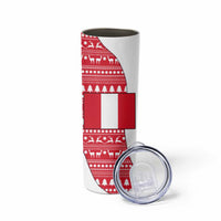Peru Christmas Skinny Tumbler with Santa Claus Vicuña Andean Poncho and Red Festive Pattern Design - Wonder Print Shop