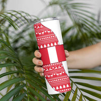 Peru Christmas Skinny Tumbler with Santa Claus Vicuña Andean Poncho and Red Festive Pattern Design - Wonder Print Shop