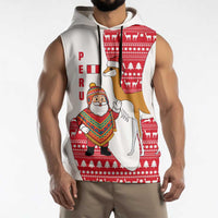 Peru Christmas Sleeveless Hoodie with Santa Claus Vicuña Andean Poncho and Red Festive Pattern Design - Wonder Print Shop