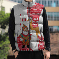 Peru Christmas Sleeveless Puffer Jacket with Santa Claus Vicuña Andean Poncho and Red Festive Pattern Design - Wonder Print Shop
